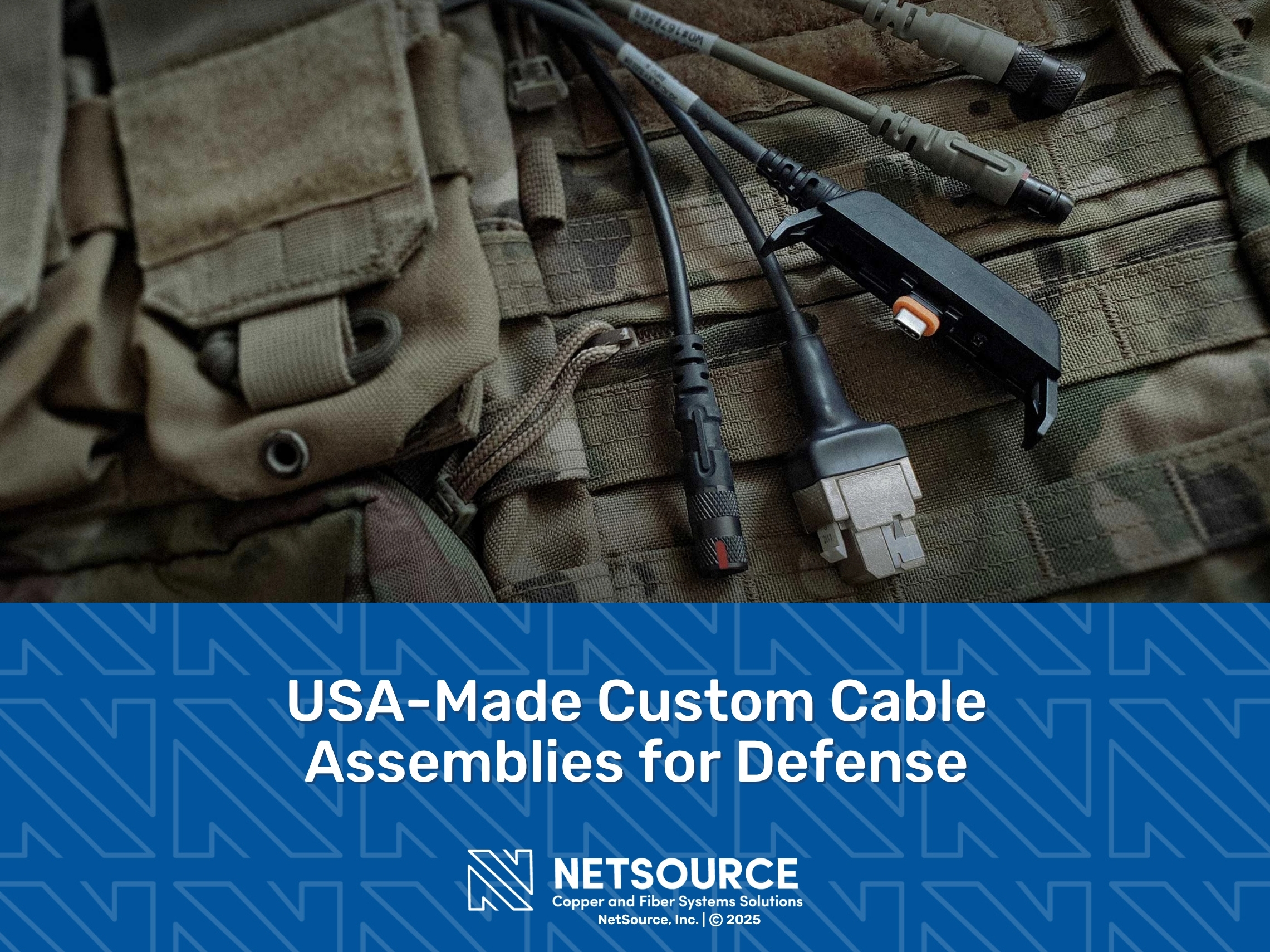 Featured_A set of rugged military communication cables and connectors laid out on a camouflage tactical vest.