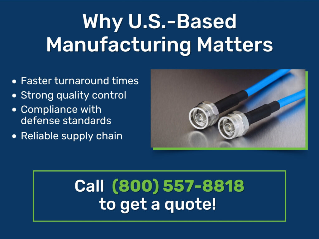 Tw blue cables with metal connectors. Four reasons US-based manufacturing works.