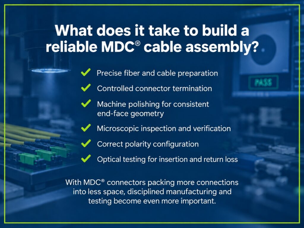 Fiber cables manufacturing environment. 6 factors to build an MDC® cable assembly.